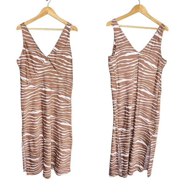 ✨NWT A New Day Cream Tan Zebra Animal Print Satin Slip Midi Dress Women's XXL - Picture 3 of 12